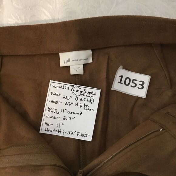 Suede 2 pc Zip Jacket ankle pants suit L (12/14) Old Money Clean Girl J. Jill - Picture 15 of 16